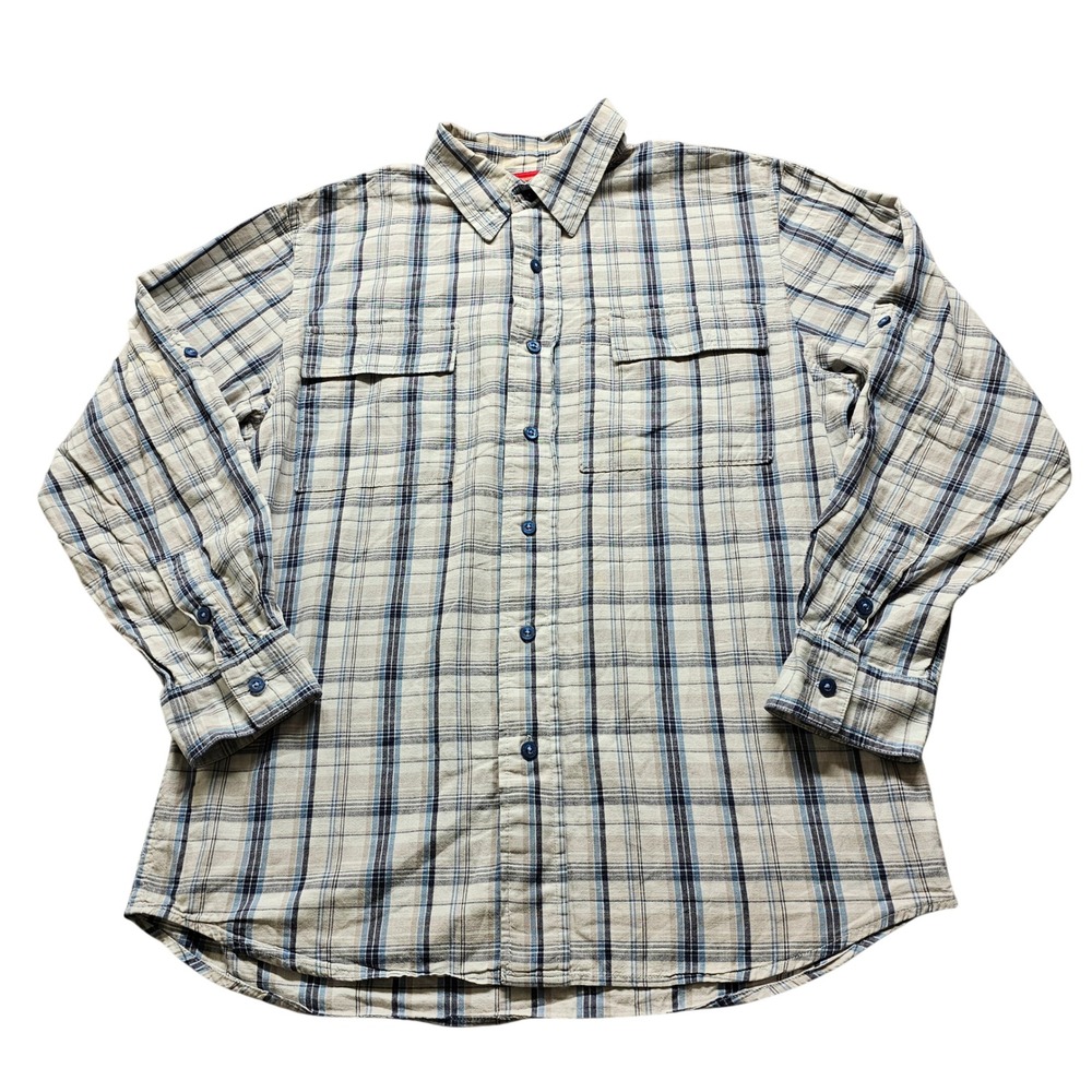 The North Face Plaid Roll Tab Button Down Shirt Mens M Blue Tan Outdoor